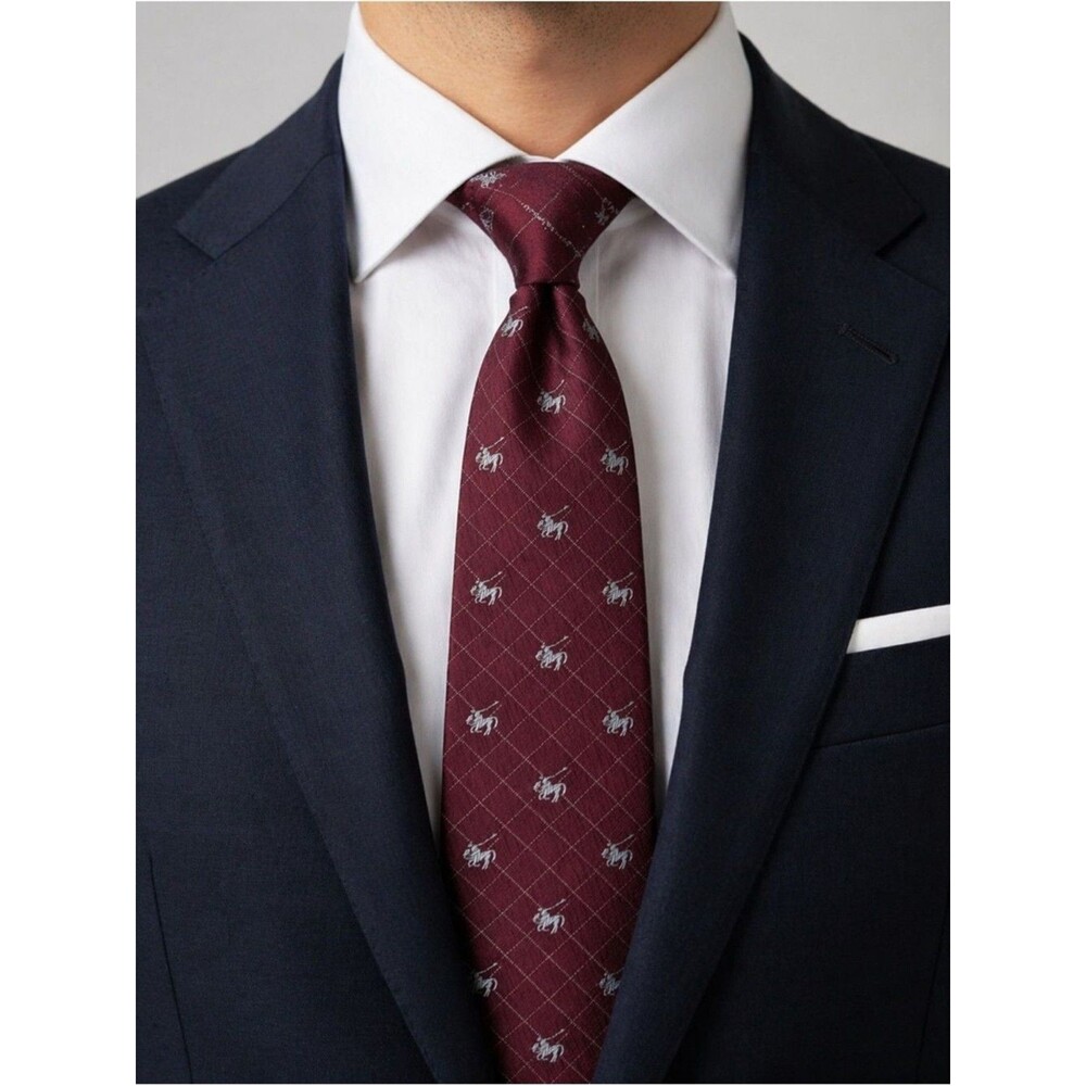 Aquascutum London Vtg 80s 90s 100% Silk Tie Burgundy Equestrian Polo Licensed